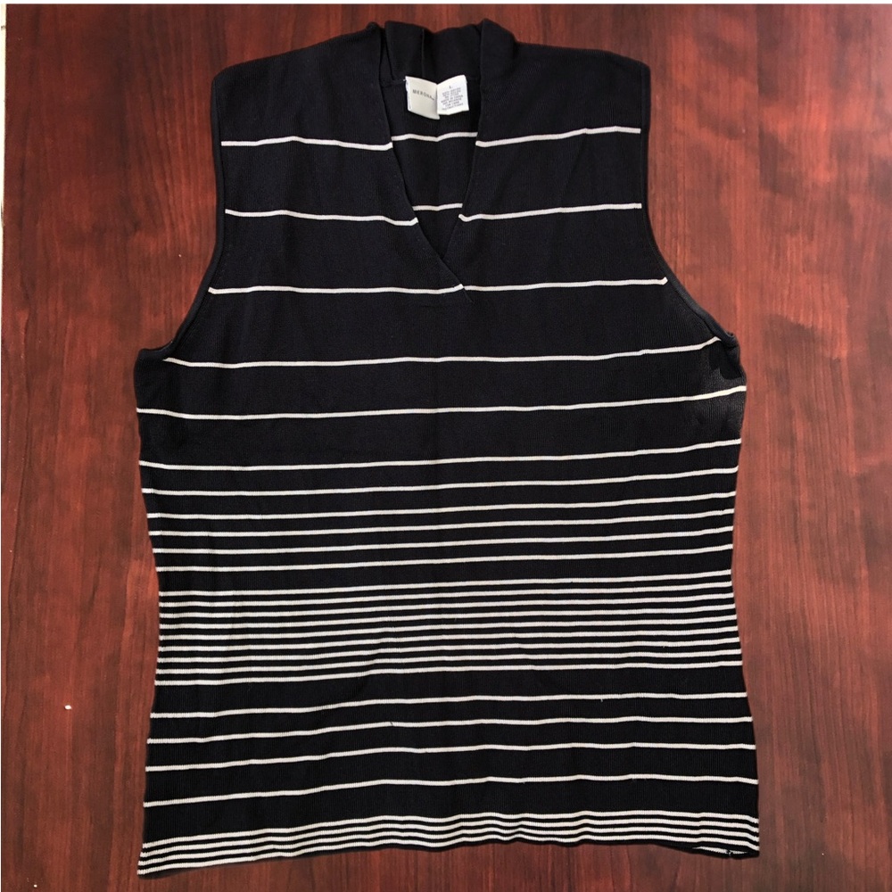 Sleeveless Knit Top Merona Stripes Black Tan Large Rayon Nylon